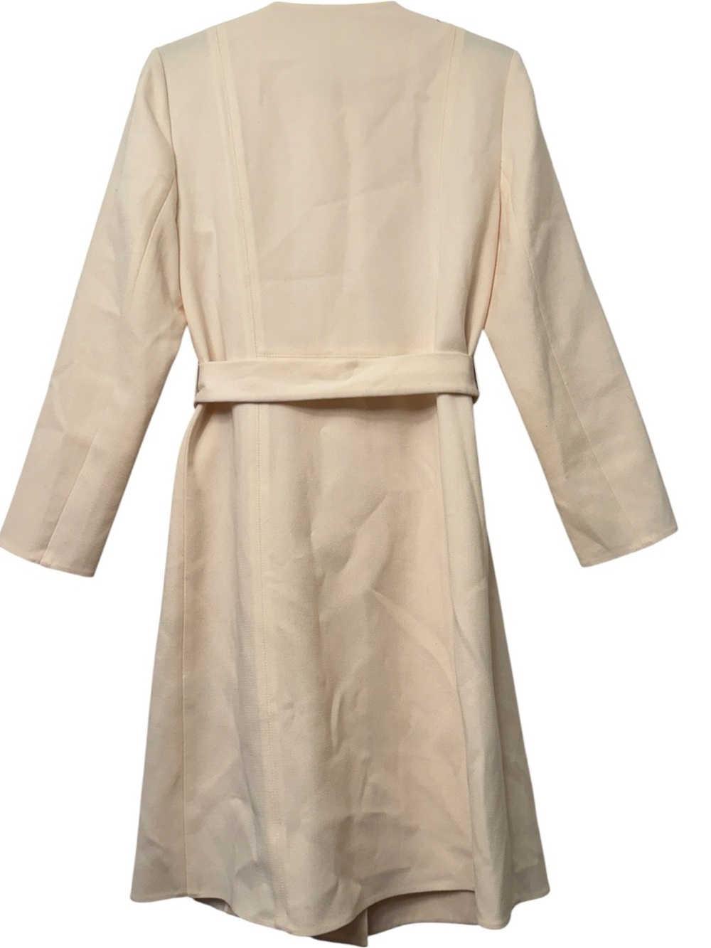 Lafayette 148 Wool Cream Ruffle Front Belted Coat - Picture 3 of 7